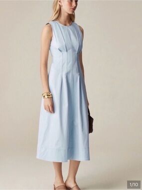 NWT J CREW PINTICK LIGH BLUE MIDI DRESS 8